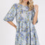 Robe Mini Babydoll en Lin Mélangé à Imprimé Floral d'Été