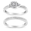 Ensemble de Bague de Fiançailles et de Mariage en Argent Sterling .925 avec Halo de Diamants et Tour
