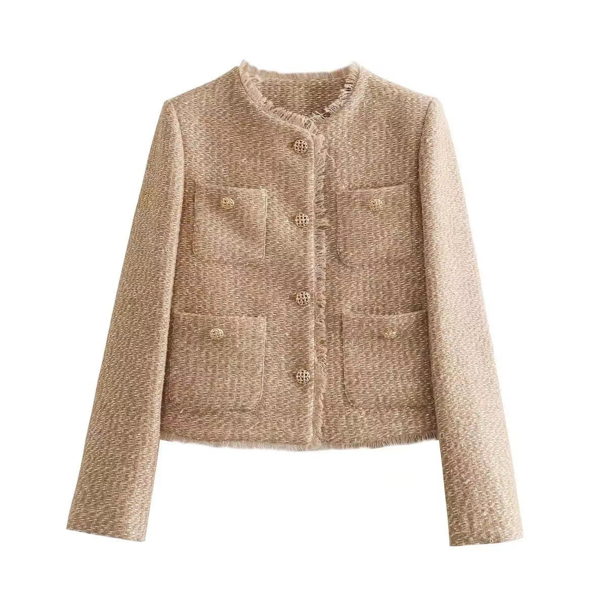 Women's Fashion Woolen Solid Color Casual Short Coat
