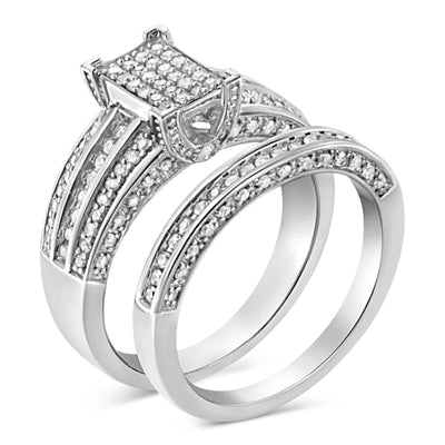 .925 Sterling Silver 3/4 Cttw Diamond Engagement Ring Set - Size 6.5