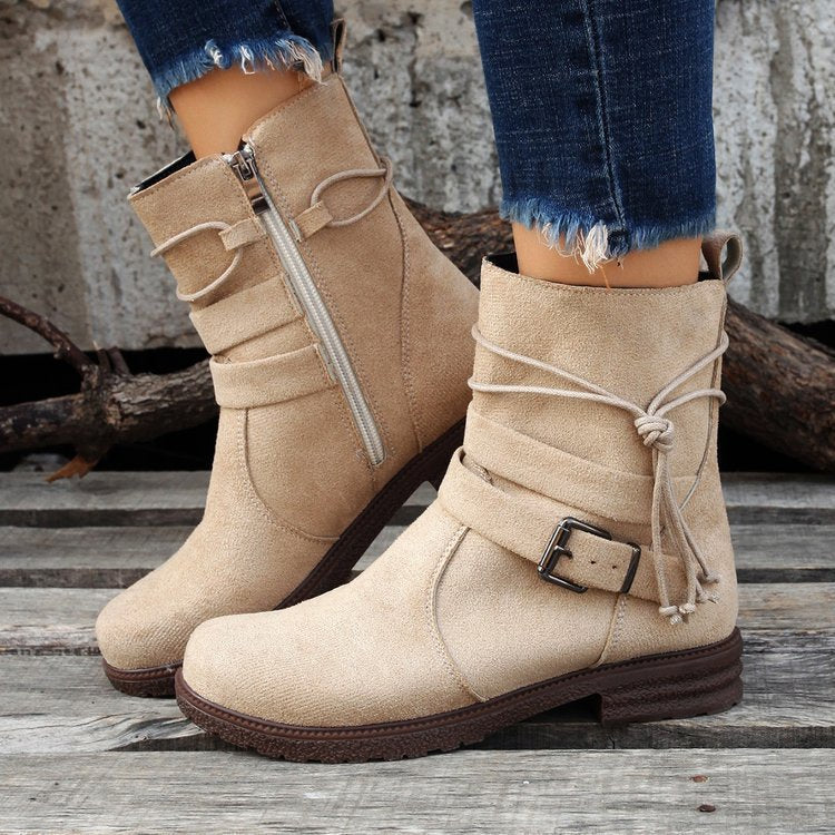 Bottines à boucle rétro décontractées à bout rond pour femmes