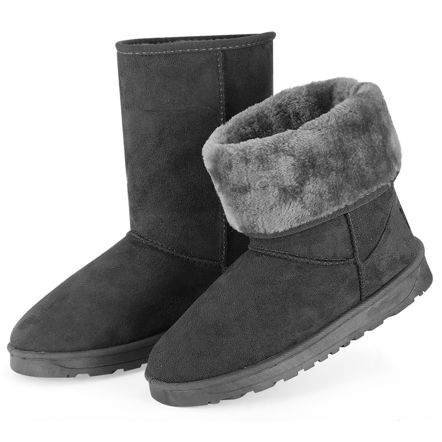 Women’s Waterproof Faux Suede Mid-Calf Snow Boots with Fur Lining
