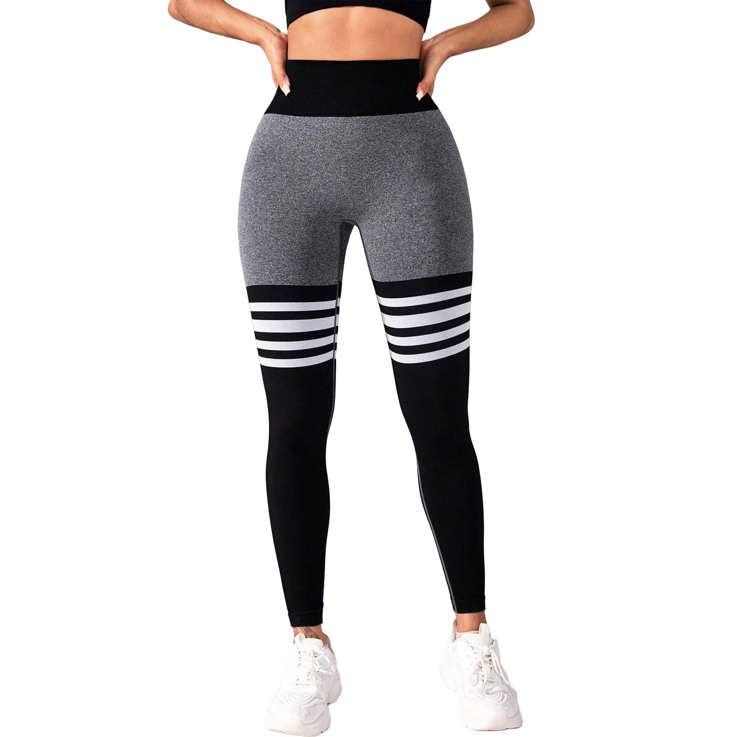 High Waist Striped Outdoor Sports Tights for Women