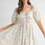 Floral Drawstring Detail Puff Sleeve Midi Dress