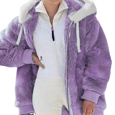 Autumn and Winter Loose Plush Zipper Hooded Jacket