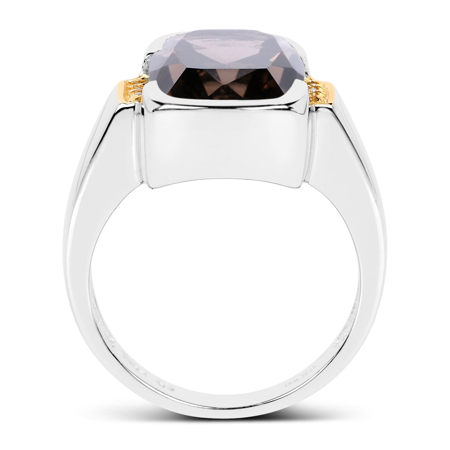 Anillo de Cuarzo Ahumado y Topacio Blanco Baño de Dos Tonos de 5.51 Quilates