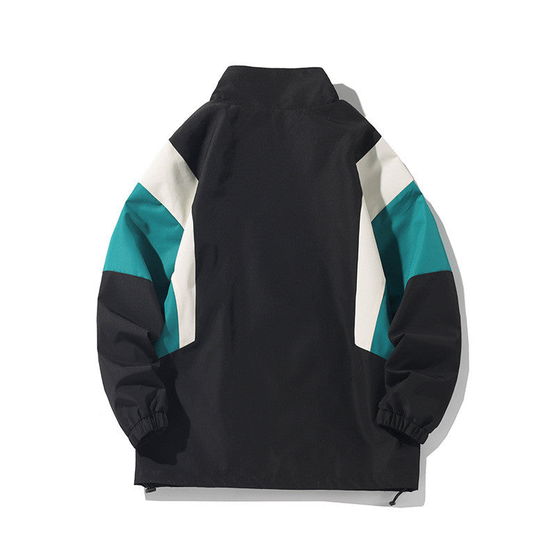 Chaqueta cortaviento impermeable de talla grande para hombre con cuello alzado