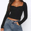 Long Sleeve Sweetheart Neck Crop T-Shirt