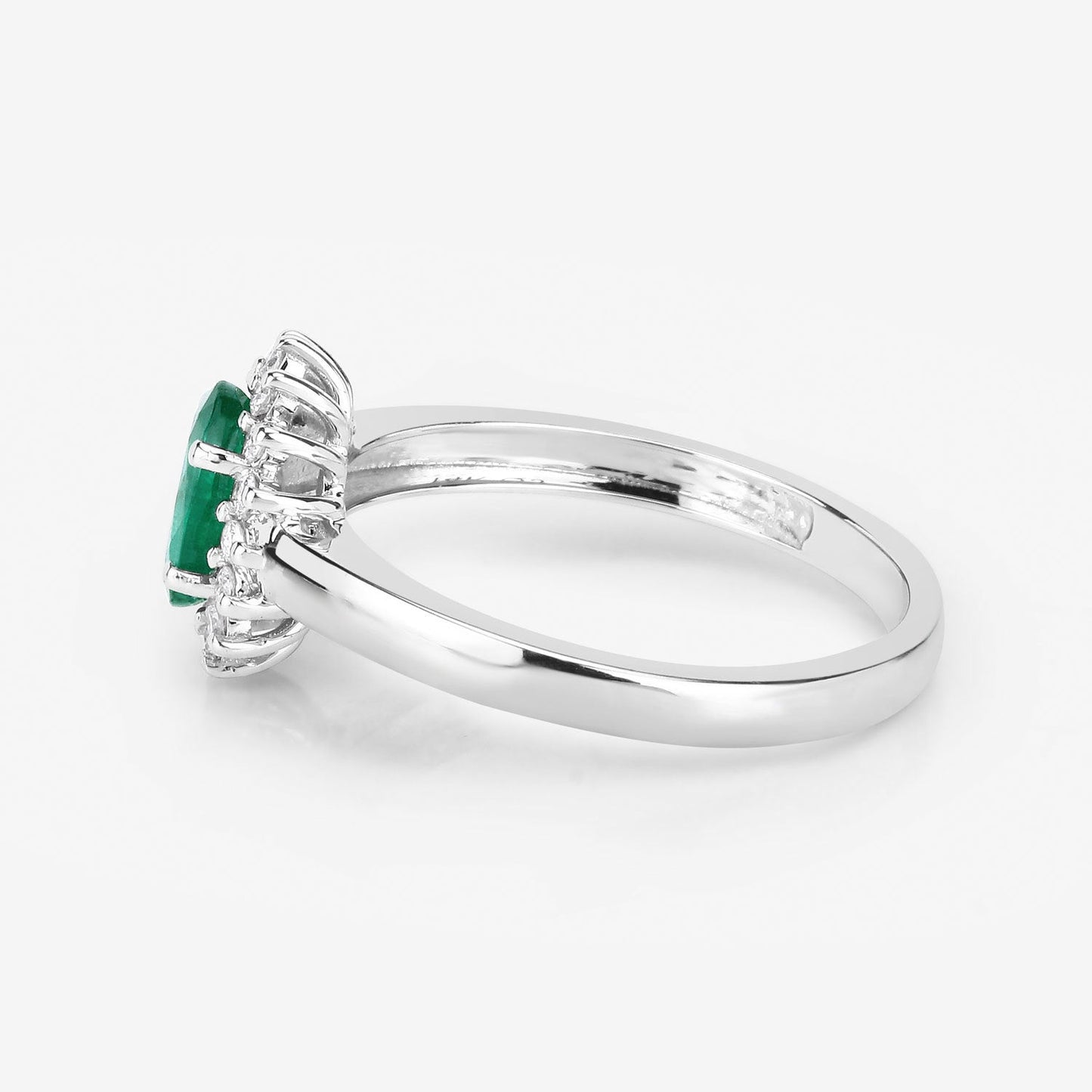 0.86 Carat Zambian Emerald & Diamond 14K White Gold Engagement Ring