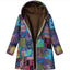 Retro Warm Printed Pocket Thick Zippered Hooded Coat