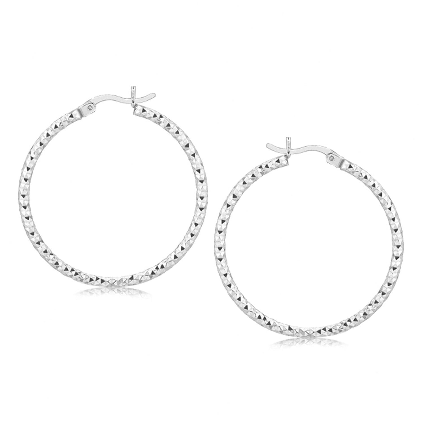 Sterling Silver Rhodium Plated Woven Hoop Earrings