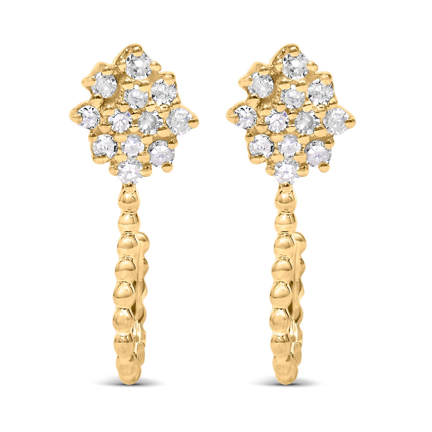 Pendientes de aro de flor en clúster de diamantes de plata esterlina chapada en oro amarillo de 14K