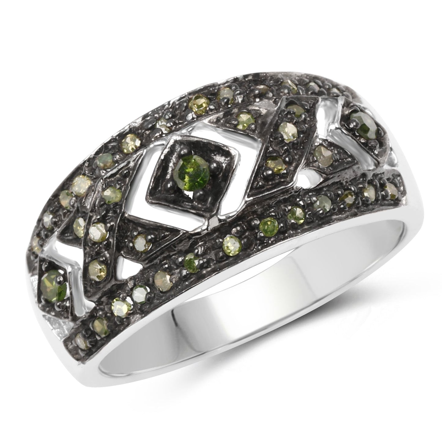 Bague en Argent Sterling avec Diamant Vert Naturel de 0,27 Carat