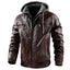 Men's Faux Leather Jacket Motorcycle Jacket Waterproof Windproof PU Moto Vintage Bomber Hoodie With Removable Hood - Korvel