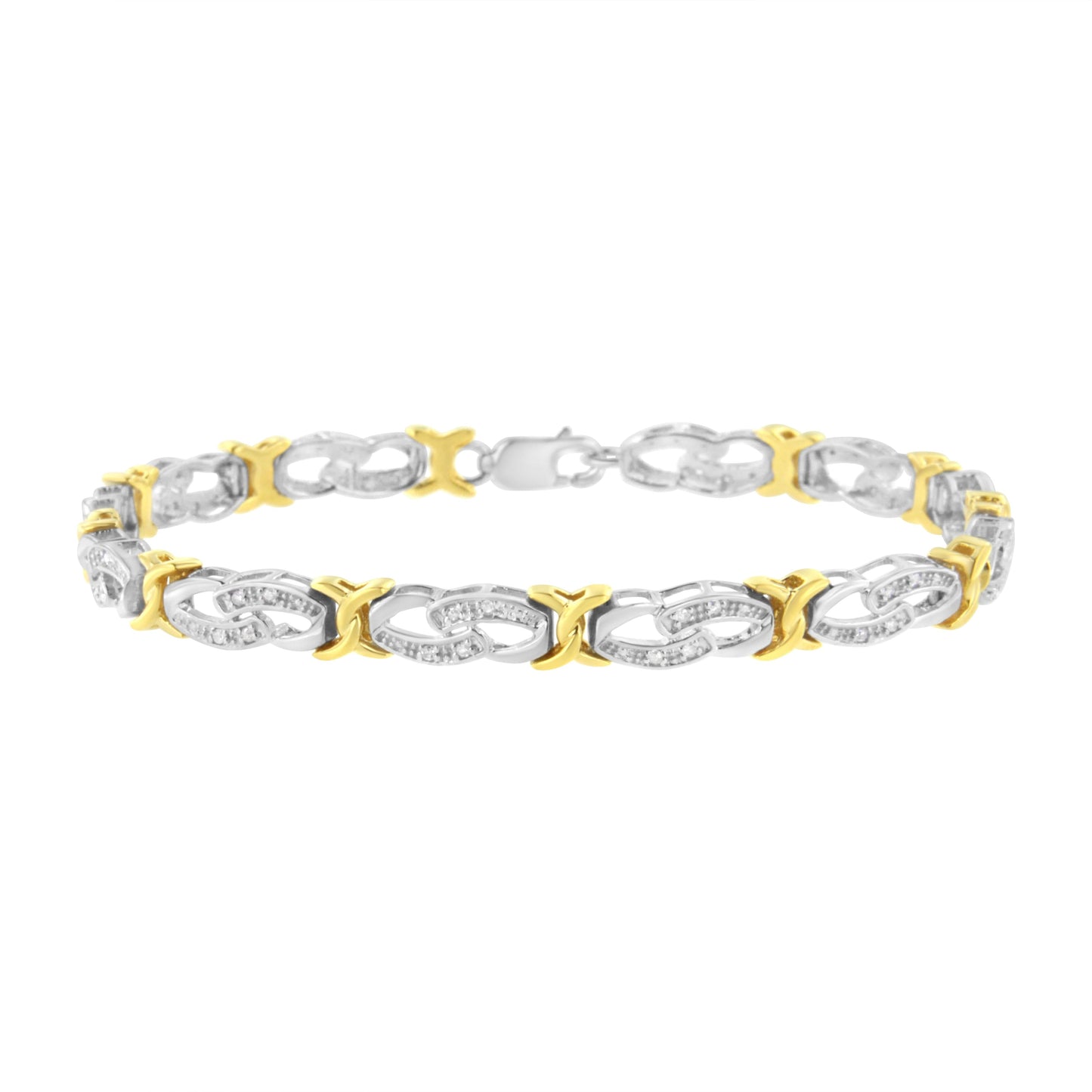 Pulsera de Infinito de Diamantes de Plata Esterlina Bañada en Oro Amarillo de 10k - Tamaño 7.25"