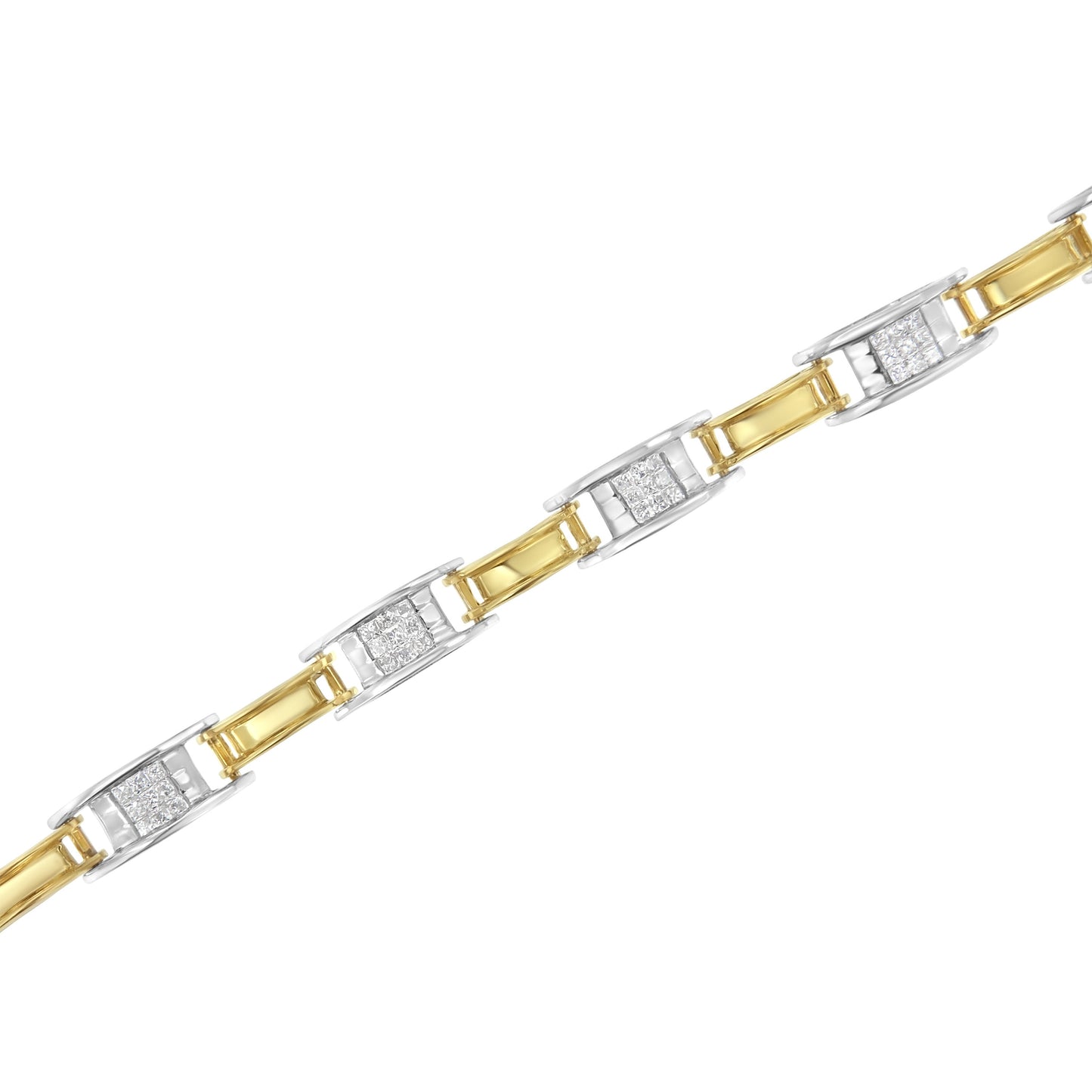 Pulsera de eslabones de diamantes en corte princesa de oro bicolor de 14K