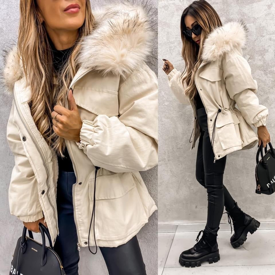 Parka con cuello de piel sintética de estilo europeo y americano