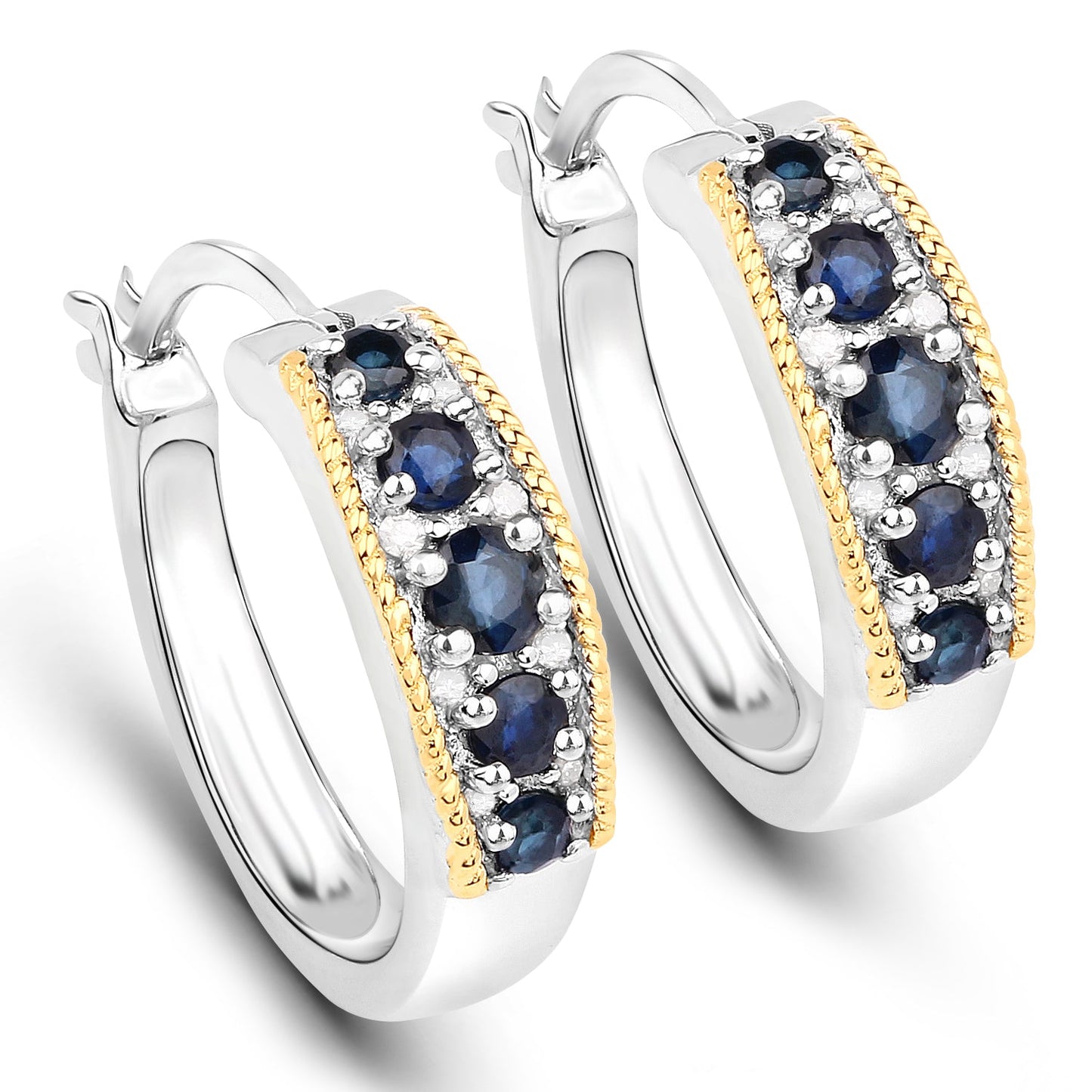 0.70 Carat Genuine Blue Sapphire and Diamond Earrings in Sterling Silver
