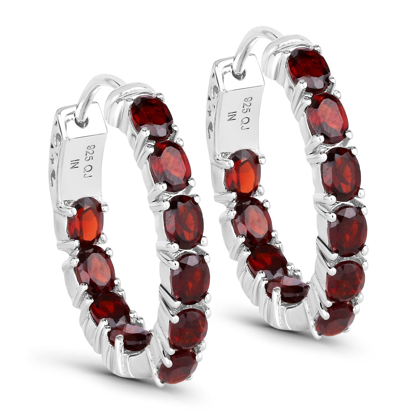 Pendientes de aro de plata esterlina con granate genuino de 4.00 quilates