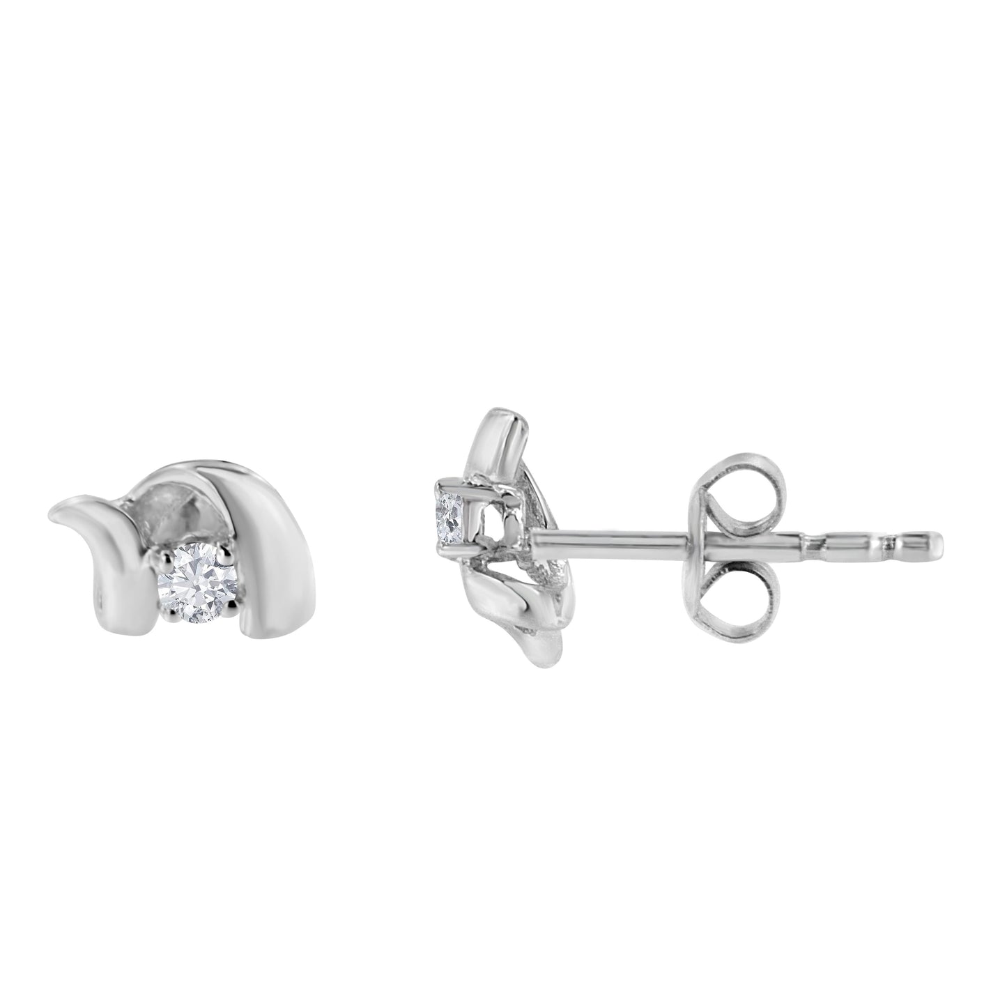 .925 Sterling Silver Round Cut Diamond Stud Earrings