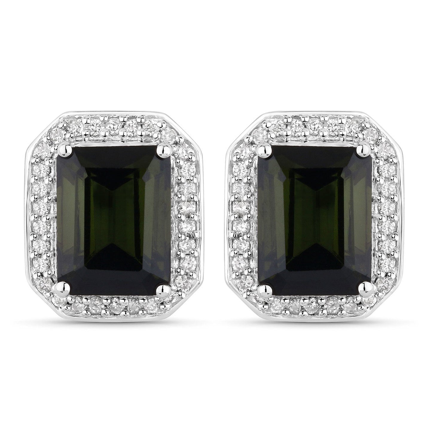 3.57 Carat Green Tourmaline & Diamond 14K White Gold Earrings