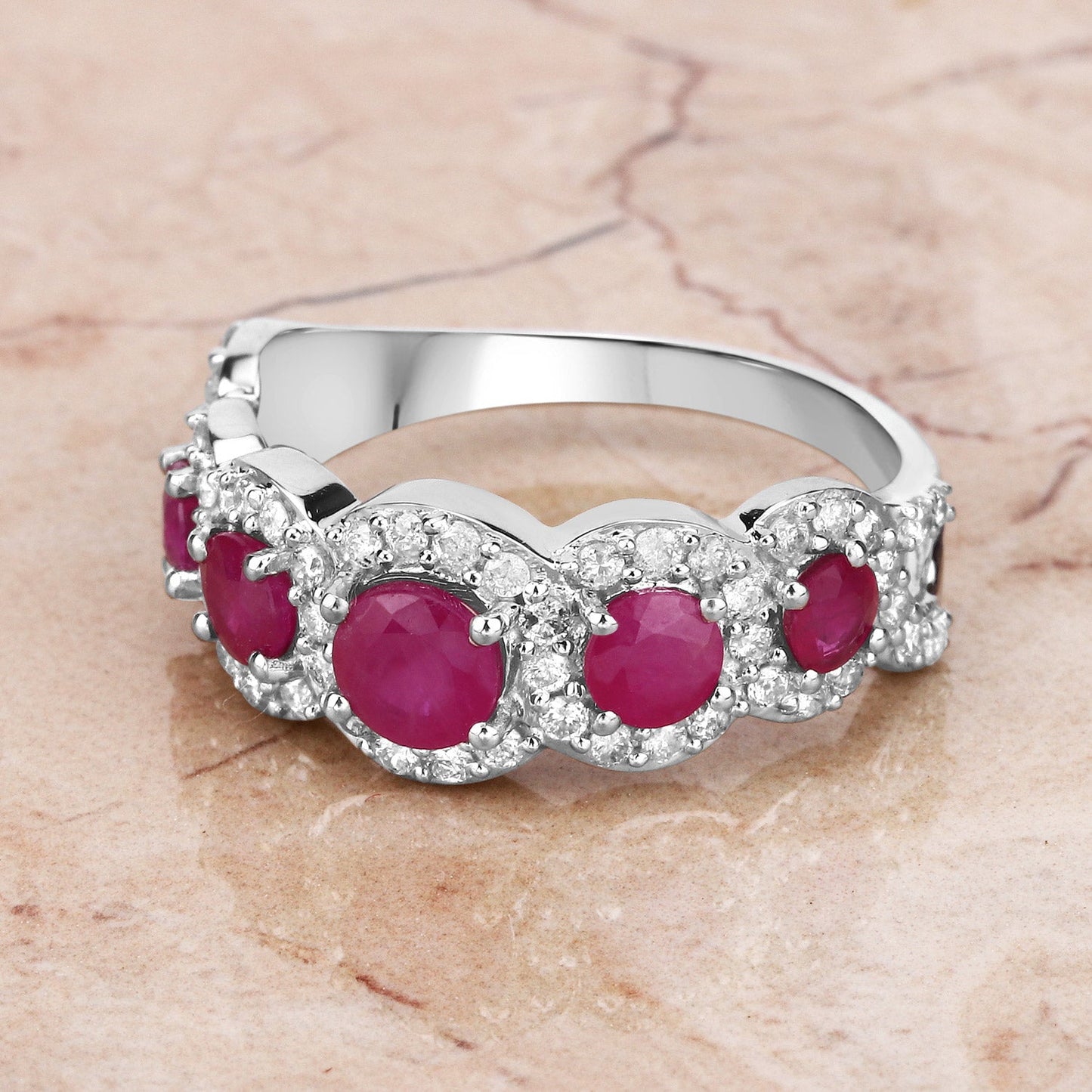 1.99 Carat Ruby and Diamond 14K White Gold Engagement Ring