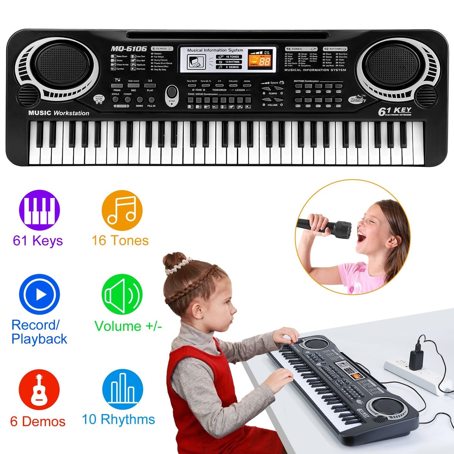 Teclado Electrónico GBruno de 61 Teclas para Niños