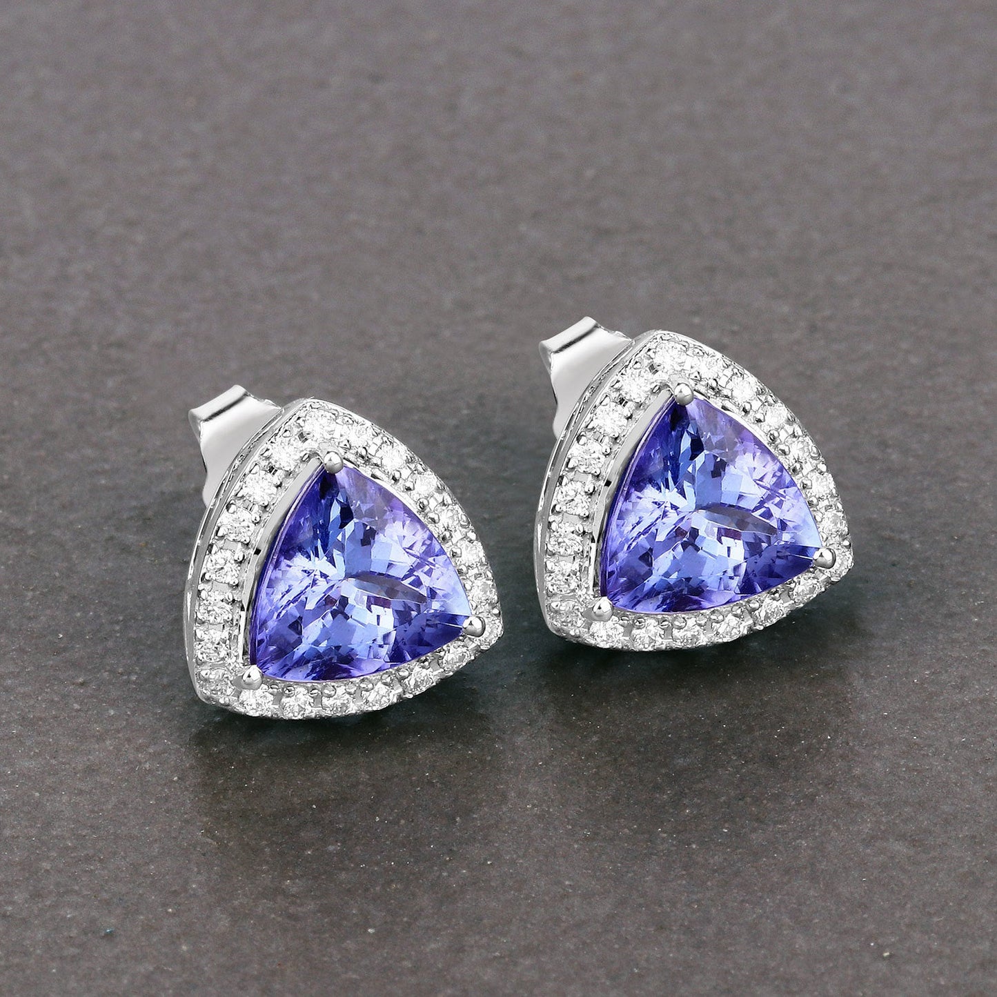 3.82 Carat Genuine Tanzanite and White Diamond Earrings in 14K White Gold