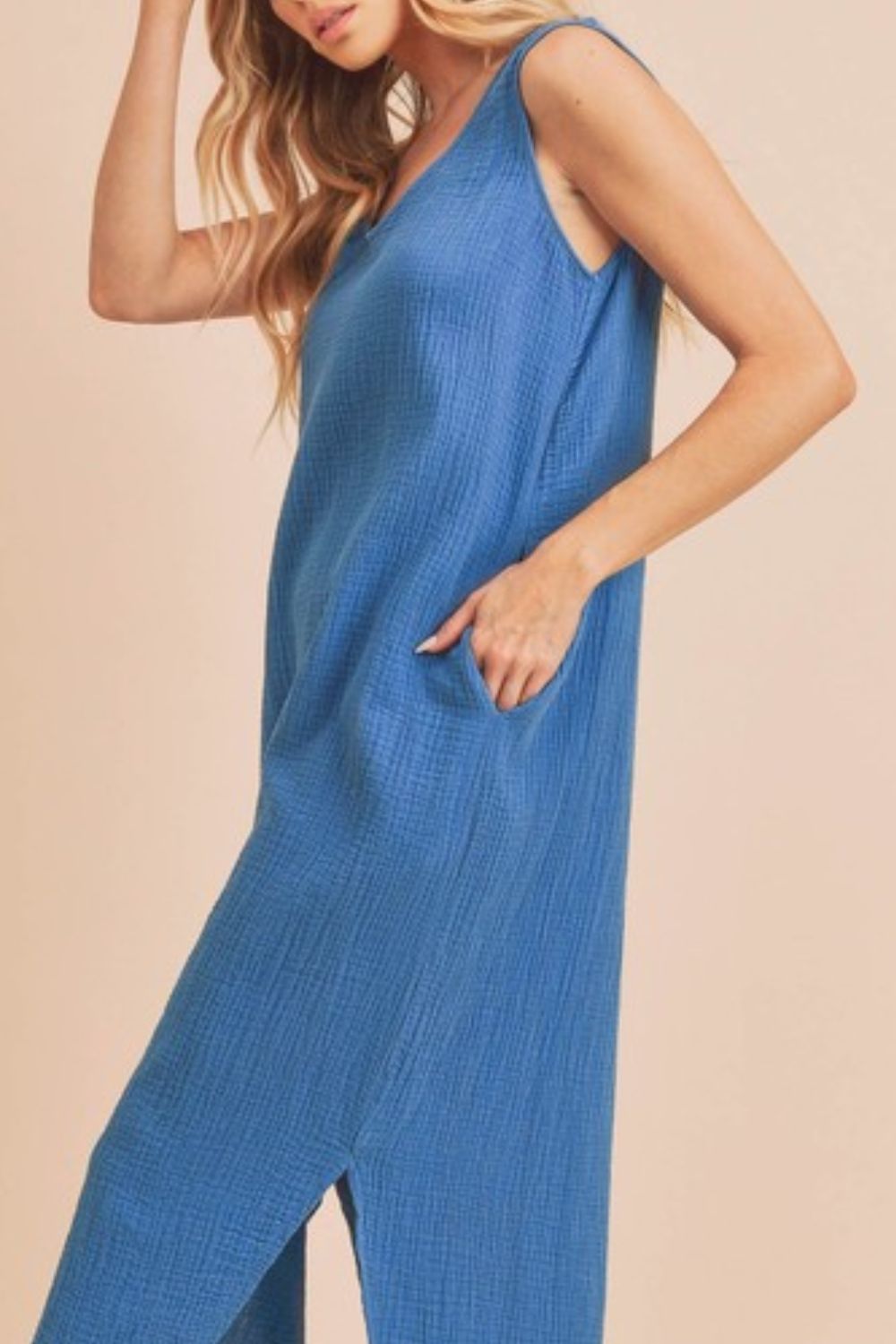 Stylish Round Neck Midi Tank Dress with Pockets for Women