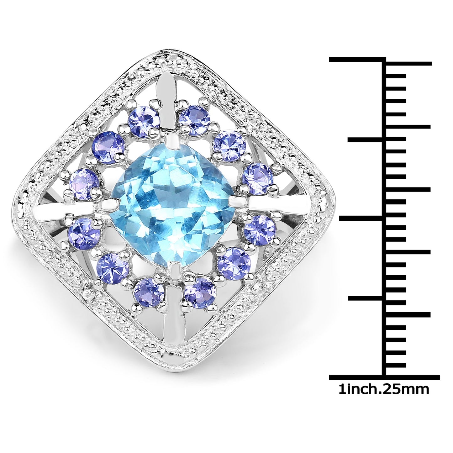 4.24 Carat Blue Topaz & Tanzanite Sterling Silver Ring