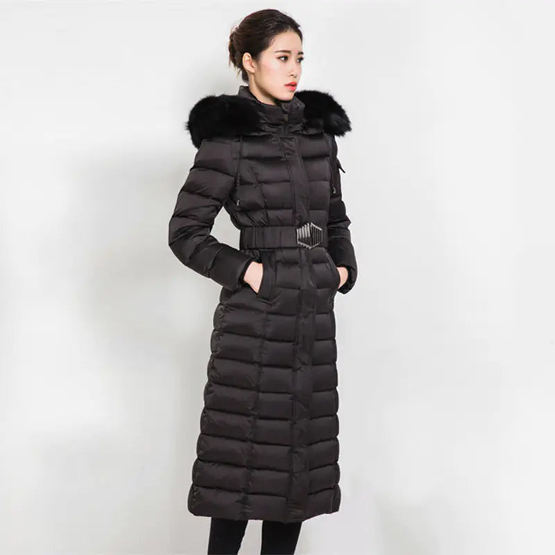 Manteau d'hiver de luxe pour femmes avec col en fourrure de renard