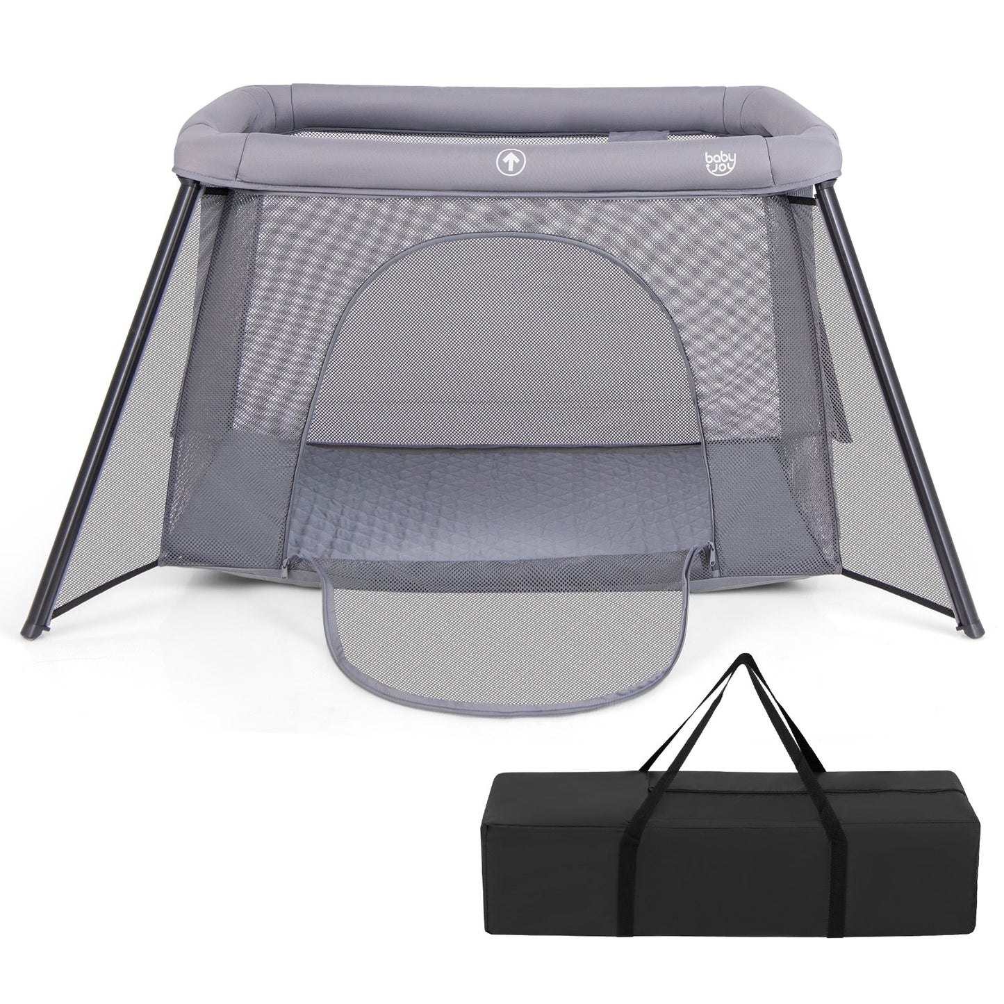 Parque Infantil Portátil 2 en 1 con Enclosure de Seguridad - Gris Oscuro