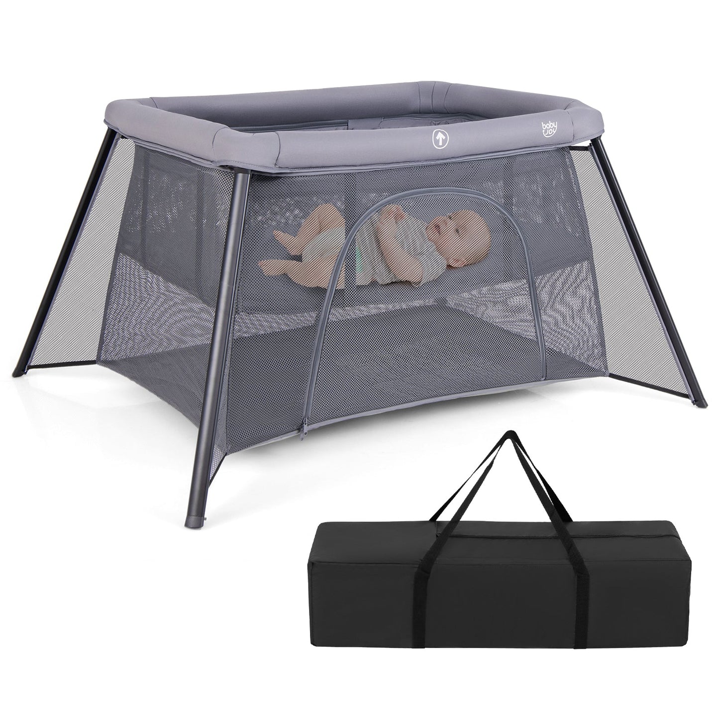 Parque Infantil Portátil 2 en 1 con Enclosure de Seguridad - Gris Oscuro