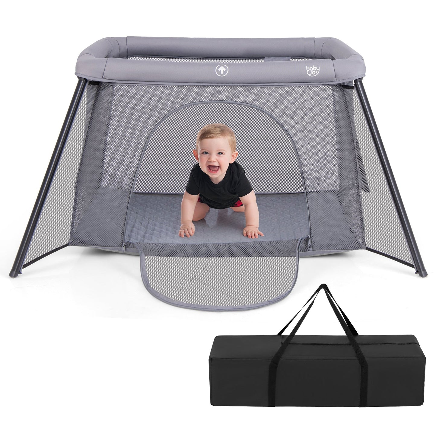Parque Infantil Portátil 2 en 1 con Enclosure de Seguridad - Gris Oscuro