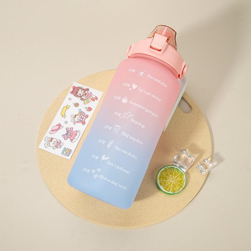 2L Eco-Friendly Water Bottle with Straw and Time Marker - Perfect for Fitness and Travel - Korvel