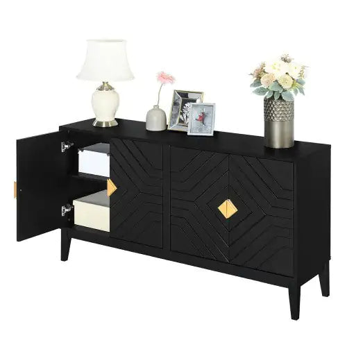 Elegant 4-Door Sideboard Storage Cabinet with Gold Handles