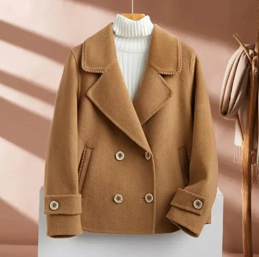 Suit Collar Double-Breasted Woolen Coat for Women