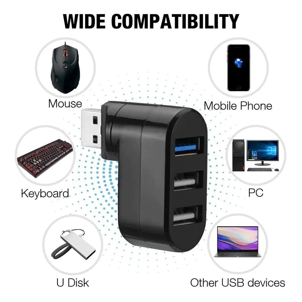 Répartiteur Multi HUB USB 3.0 à 3 Ports Haute Vitesse pour Bureau et Ordinateur Portable