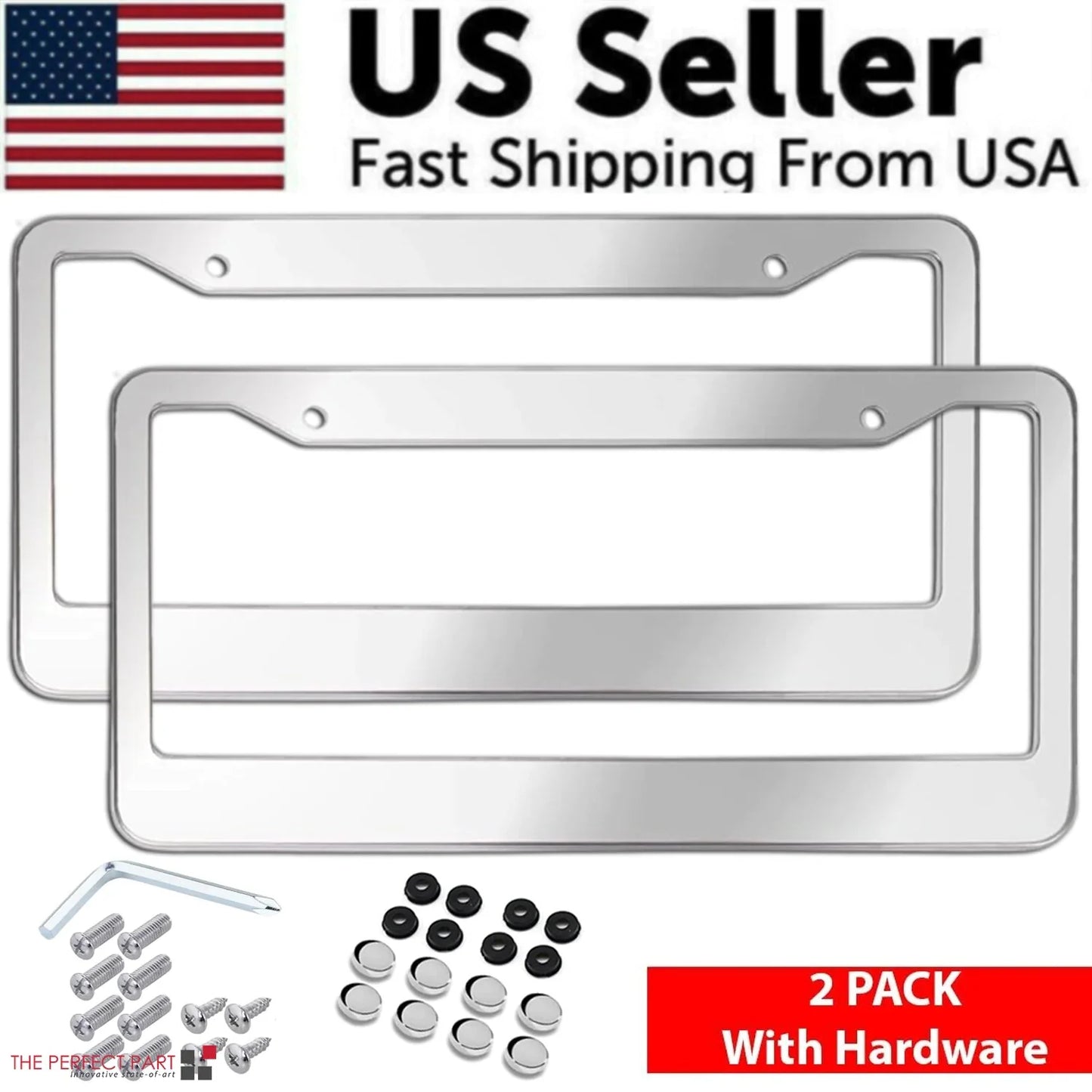 Premium Chrome Stainless Steel License Plate Frame Set