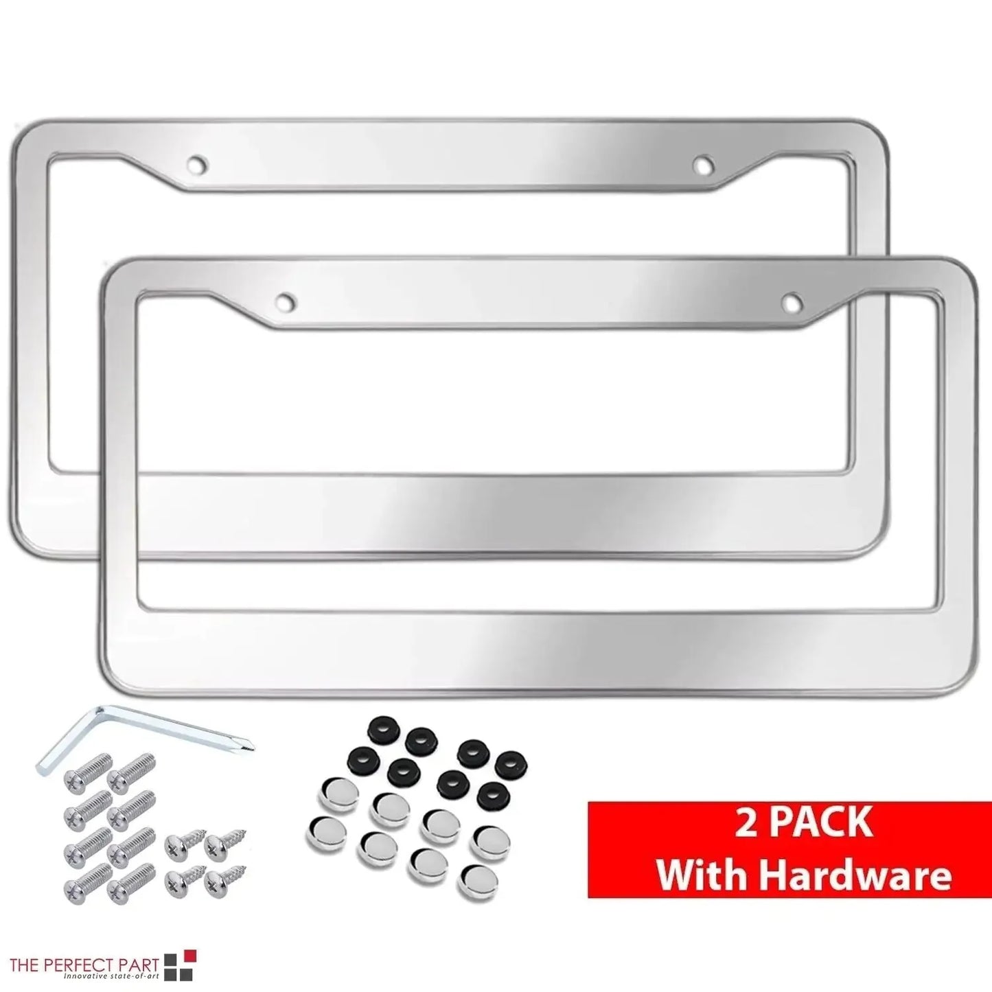 Premium Chrome Stainless Steel License Plate Frame Set