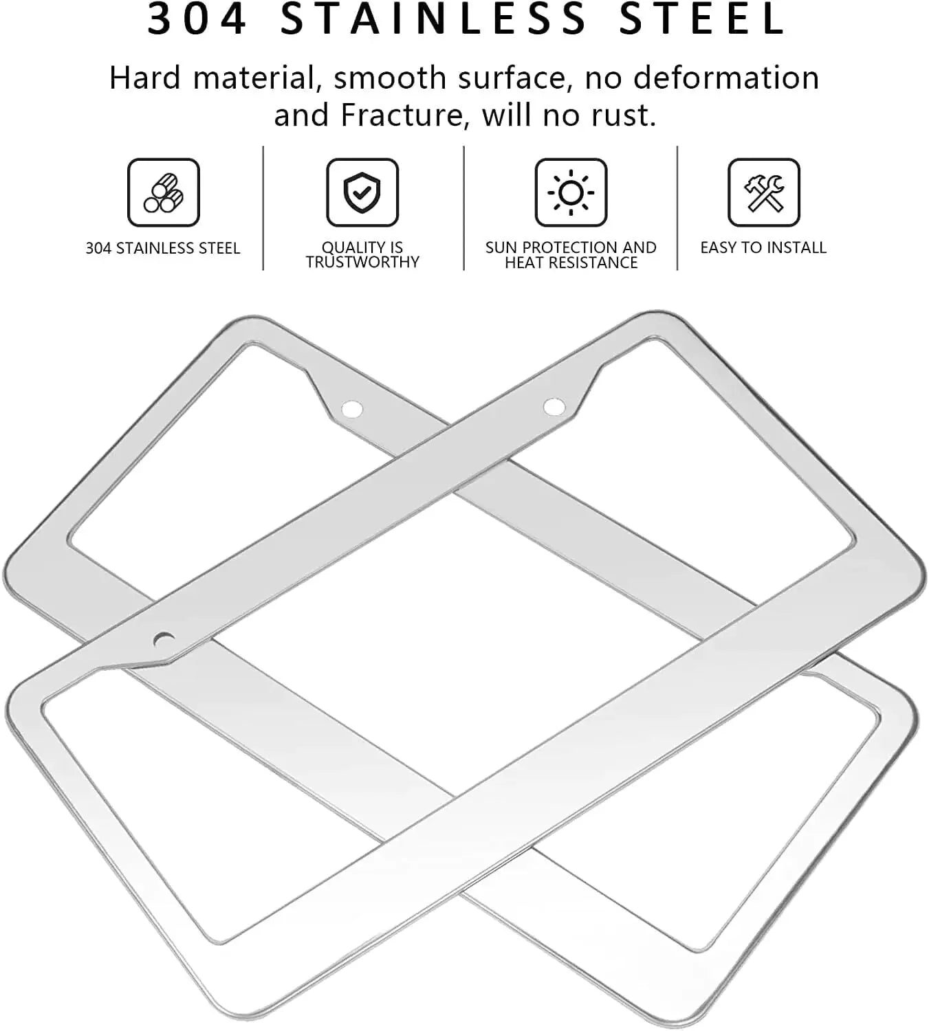 Premium Chrome Stainless Steel License Plate Frame Set