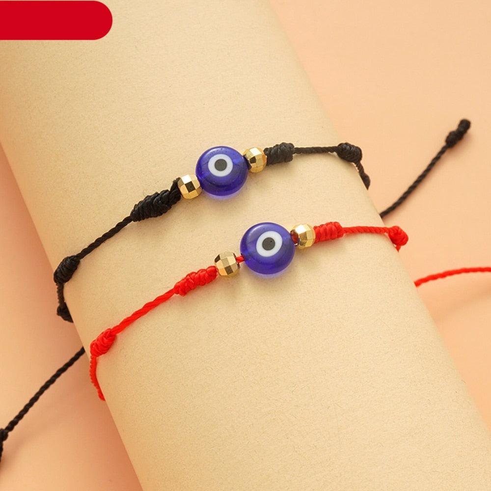 Ensemble de Bracelets en Corde Tressée avec Pendentif Œil pour Couples