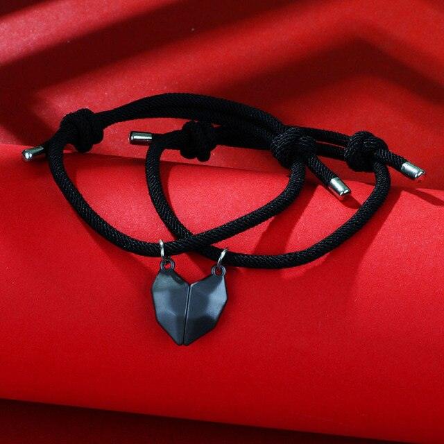 Bracelets de Couple Amis à Coeur Correspondant - Design Magnétique Minimaliste