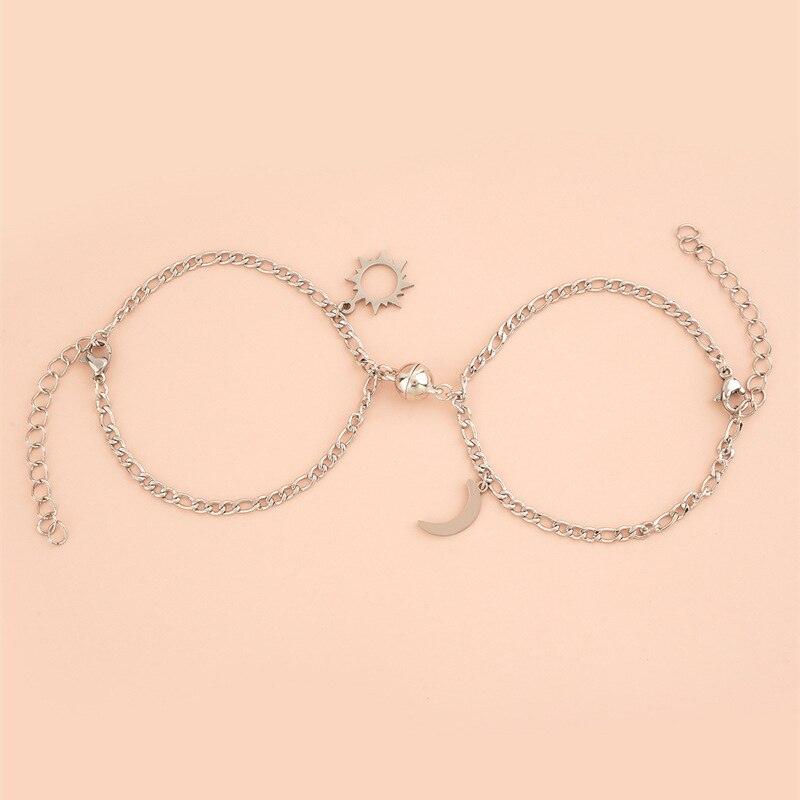 Ensemble de Bracelets Couple Élégants en Acier Inoxydable Soleil Lune