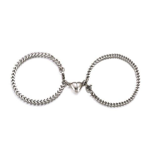 Ensemble de Bracelets Couple Charme Cœur - Design Magnétique en Acier Inoxydable
