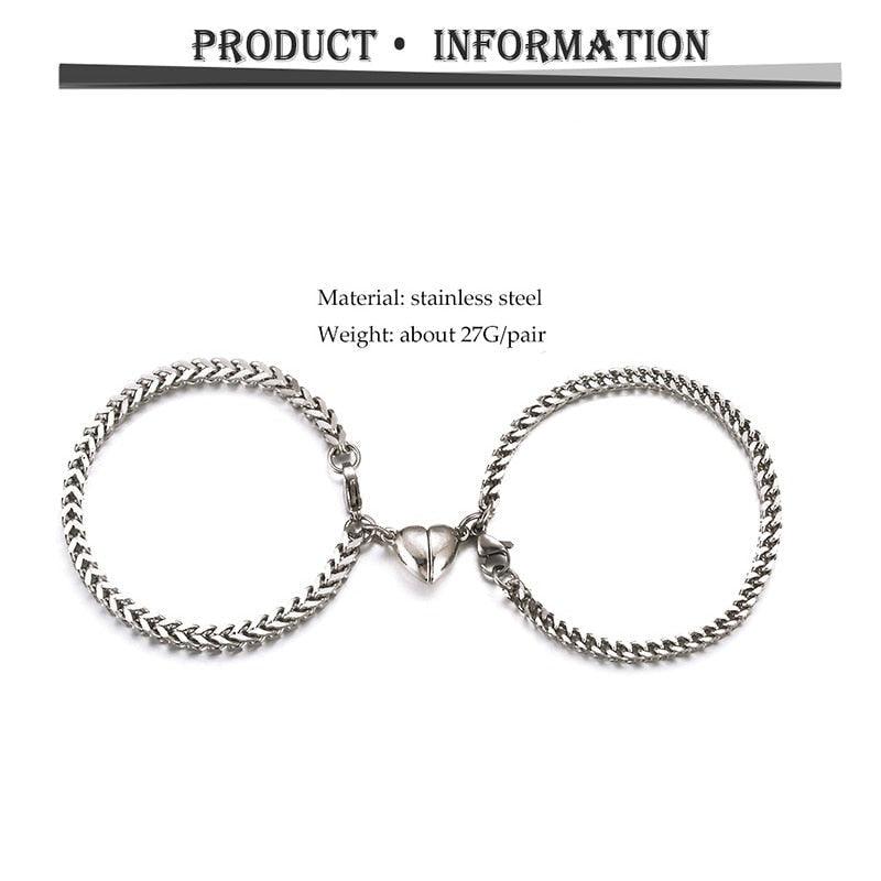 Ensemble de Bracelets Couple Charme Cœur - Design Magnétique en Acier Inoxydable
