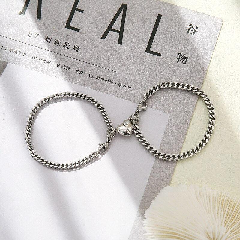 Ensemble de Bracelets Couple Charme Cœur - Design Magnétique en Acier Inoxydable