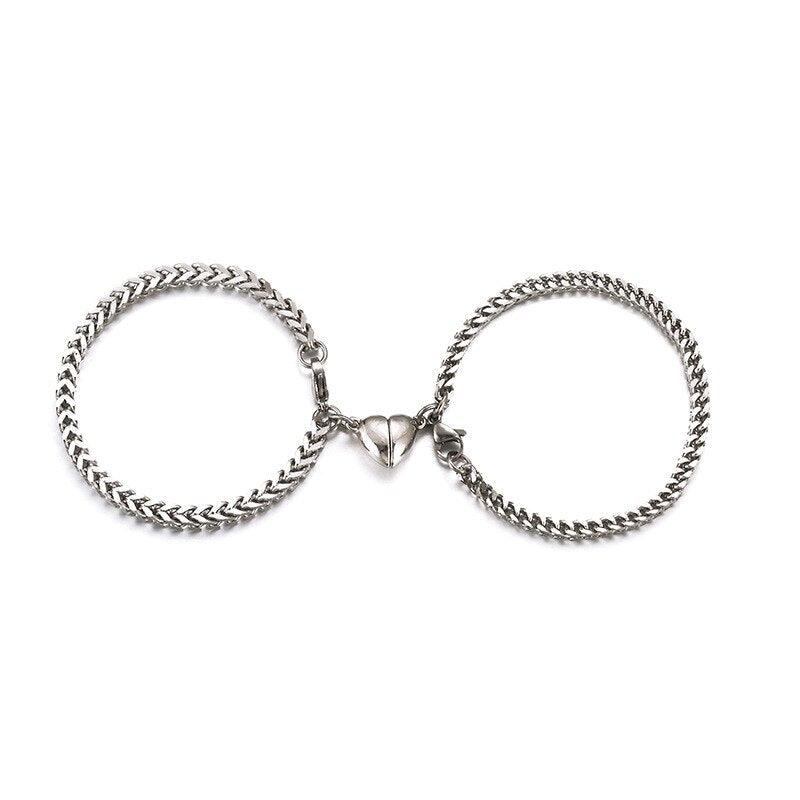 Ensemble de Bracelets Couple Charme Cœur - Design Magnétique en Acier Inoxydable