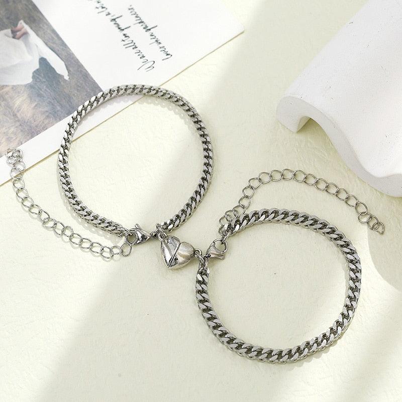 Ensemble de Bracelets Couple Charme Cœur - Design Magnétique en Acier Inoxydable