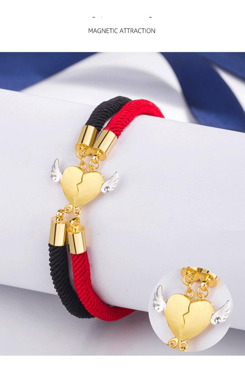 Ensemble de Bracelets Magnétiques pour Couples - Charme de Cœur Ajustable